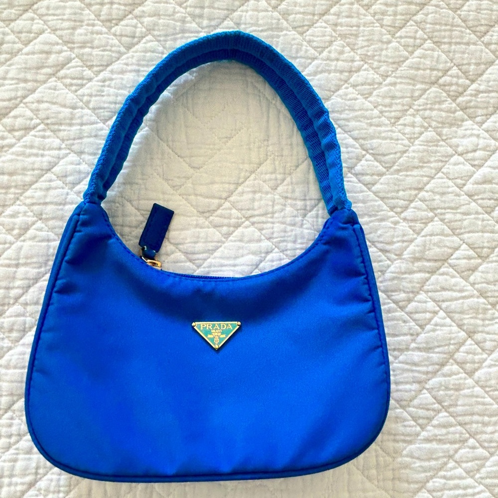 Auth PRADA Logo Mini Shoulder Bag Blue Nylon